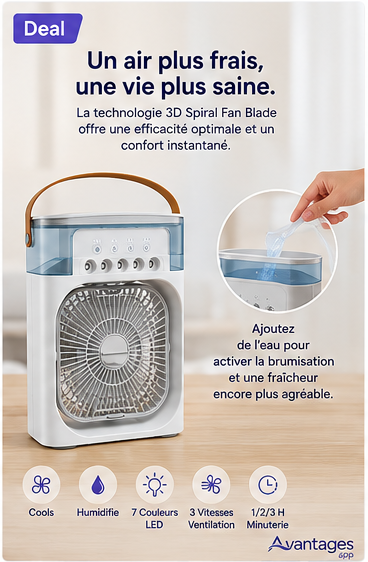 Mini rafraîchisseur d’air 4-en-1 – Fraîcheur nomade